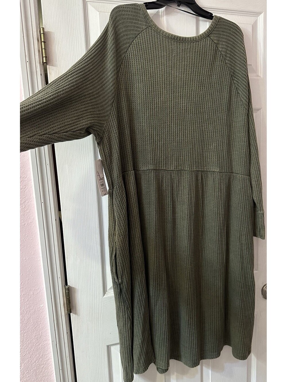 Terra & Sky 3X Henley Babydoll Dress Olive Green Waffle Knit Plus Size NWT Cute - Picture 6 of 8